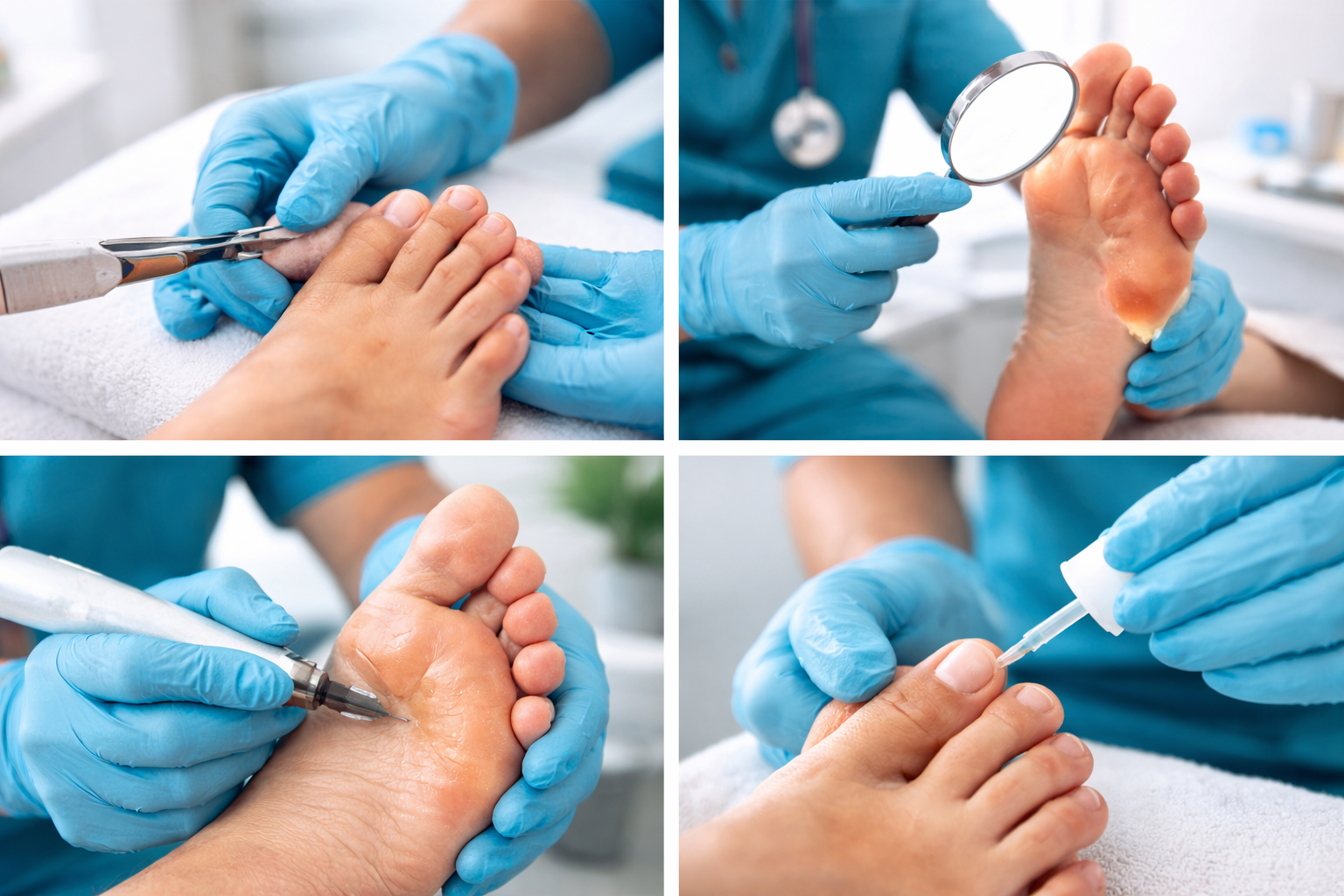 Quatro imagens de tratamento dos pés